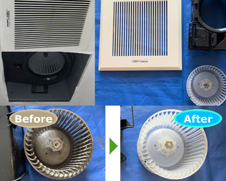 トイレの換気扇を分解して清掃している